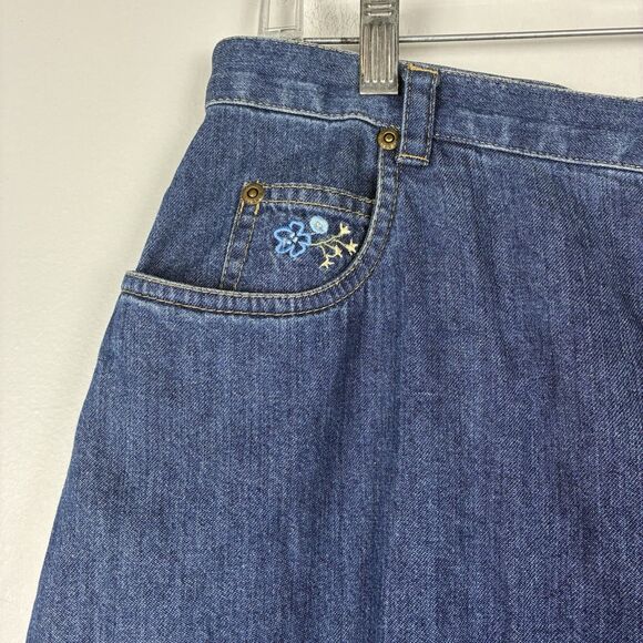 Vintage Denim Maxi Skirt Sz 14 L Embroidered Florals Modest Prairie Liz Claiborn - Picture 3 of 9
